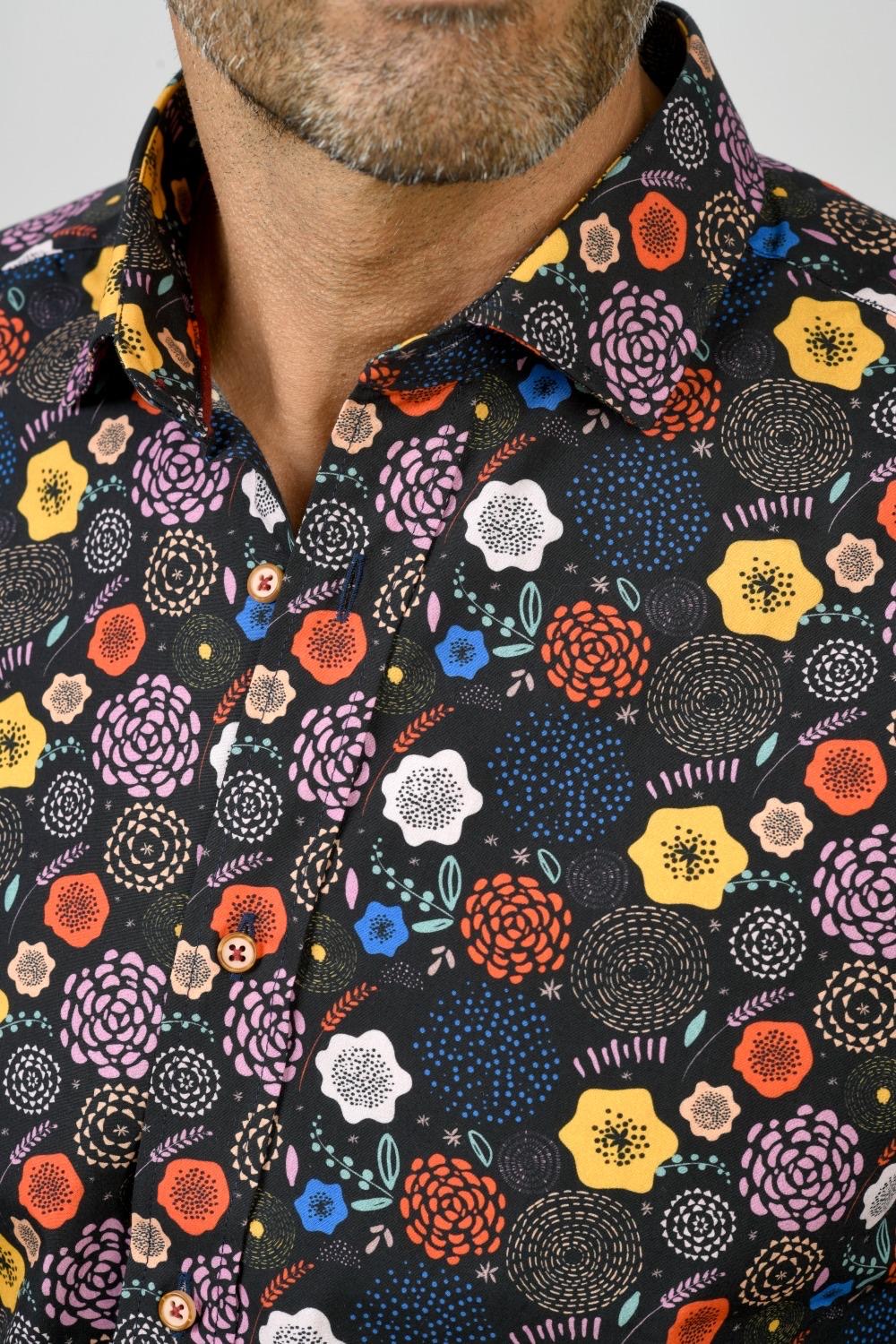 Camisa Manga Larga Monttesco Fantasía Flores Colores