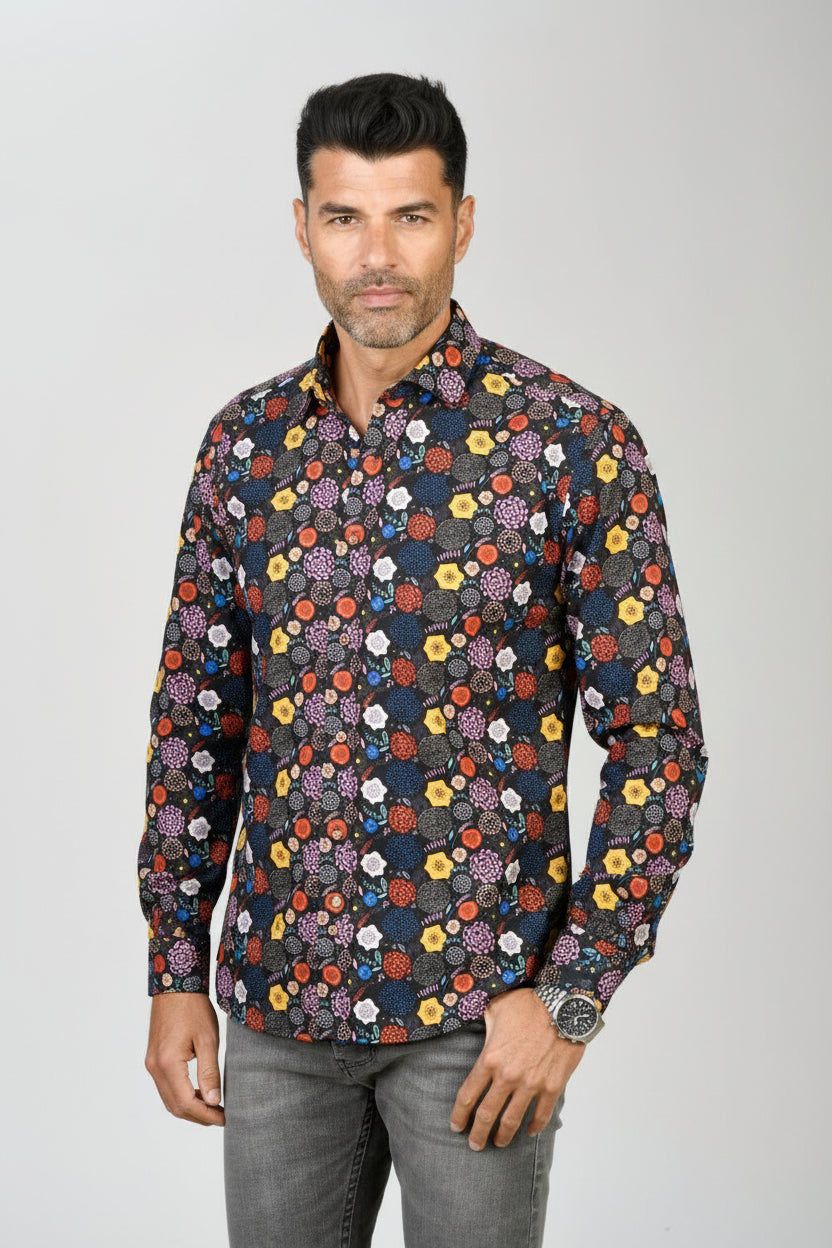 Camisa Manga Larga Monttesco Fantasía Flores Colores