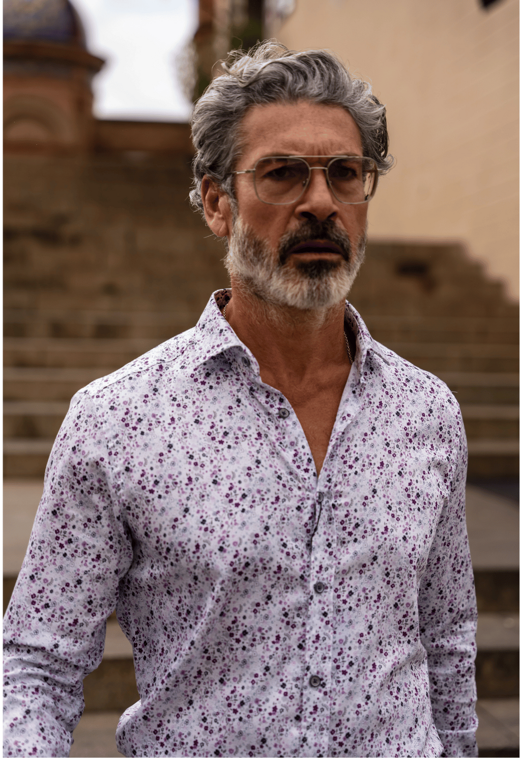 Camisa Manga Larga Monttesco Fantasía Flores Violetas