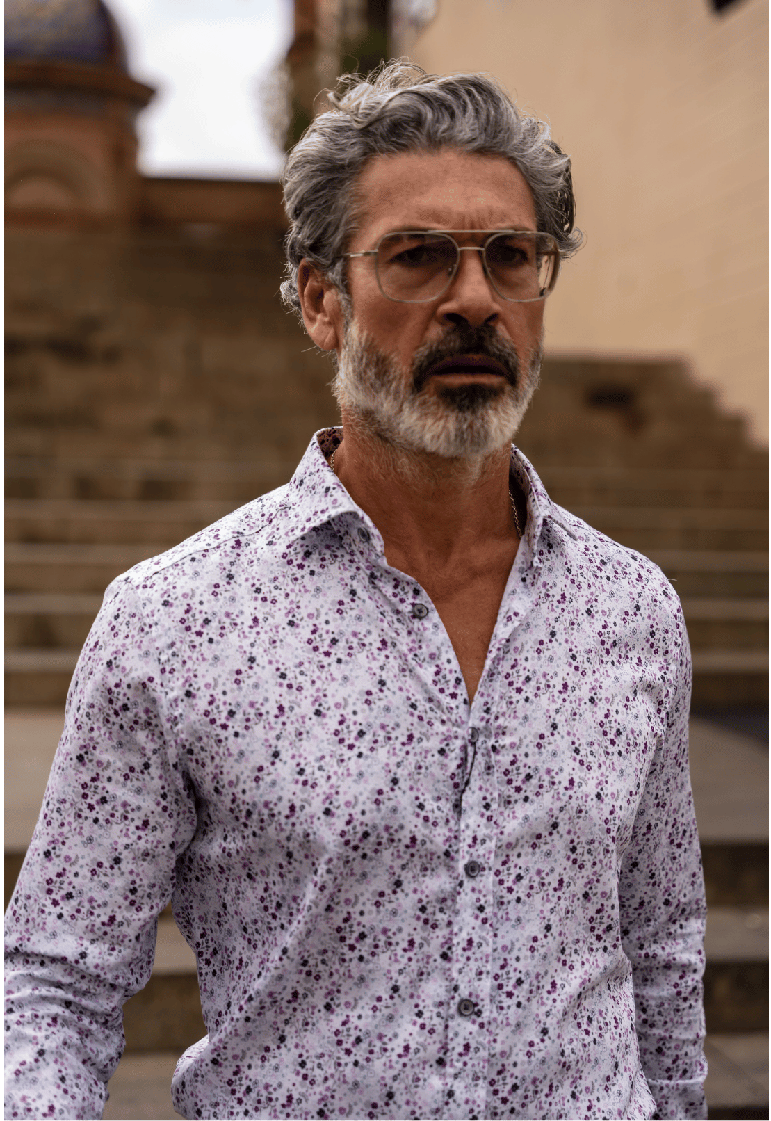 Camisa Manga Larga Monttesco Fantasía Flores Violetas