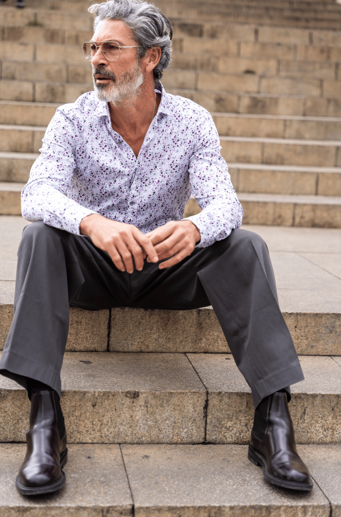 Camisa Manga Larga Monttesco Fantasía Flores Violetas