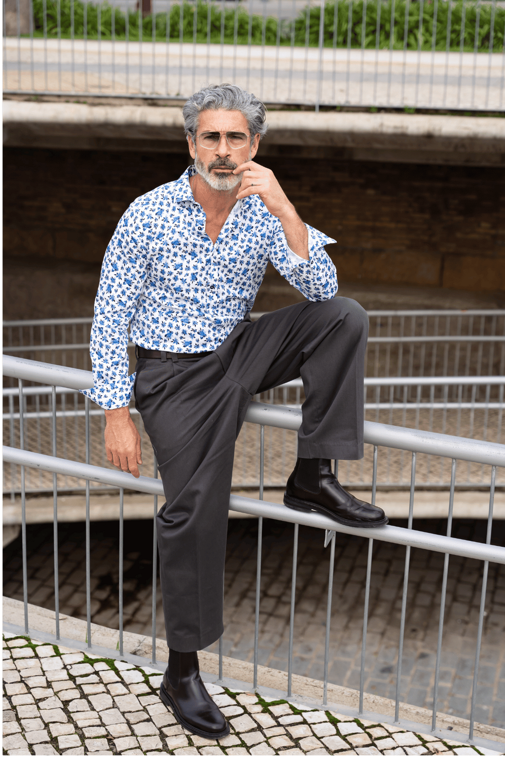 Camisa Manga Larga Monttesco Fantasía Flores Azules