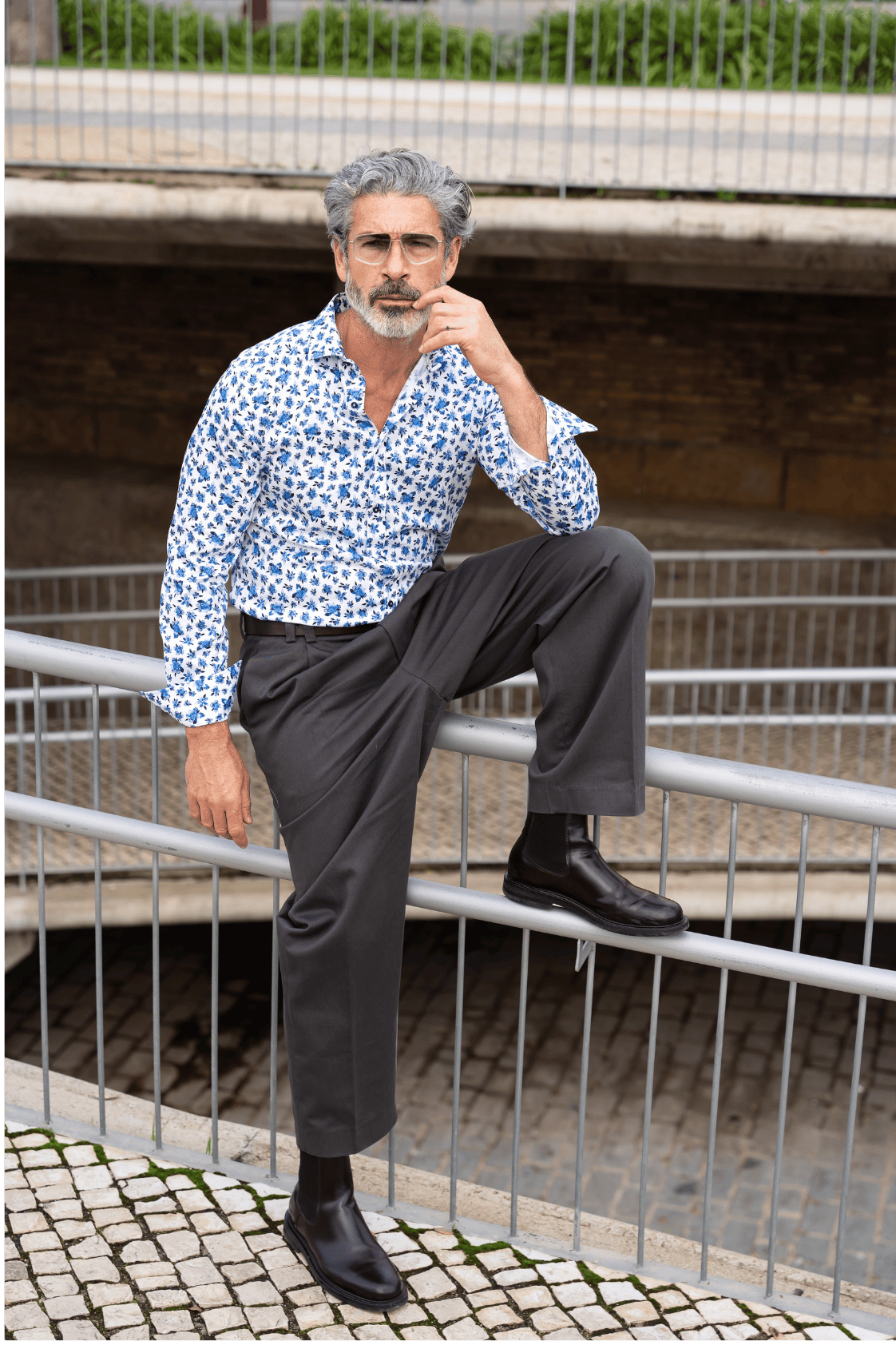 Camisa Manga Larga Monttesco Fantasía Flores Azules