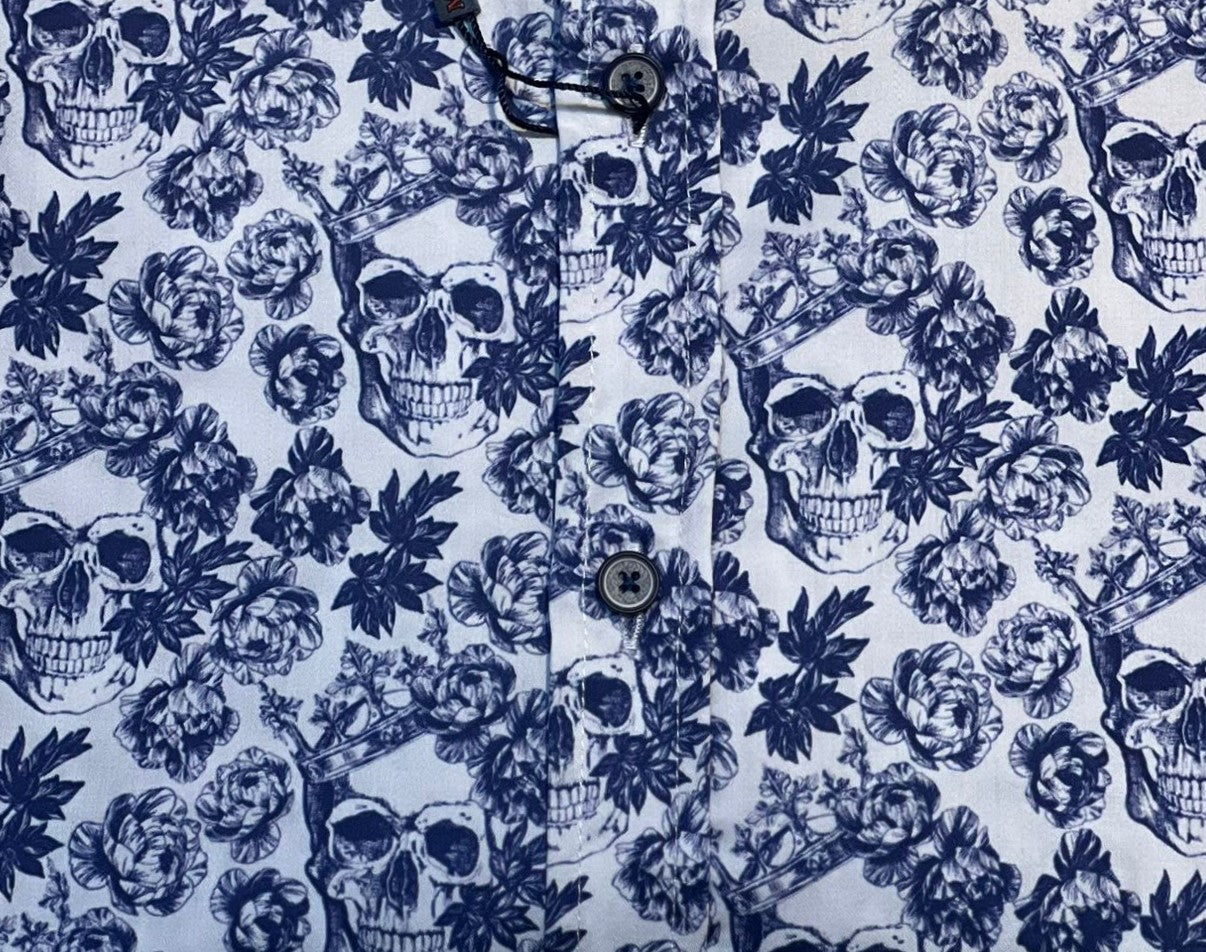 Camisa manga larga estampada fantasía calaveras azules monttesco
